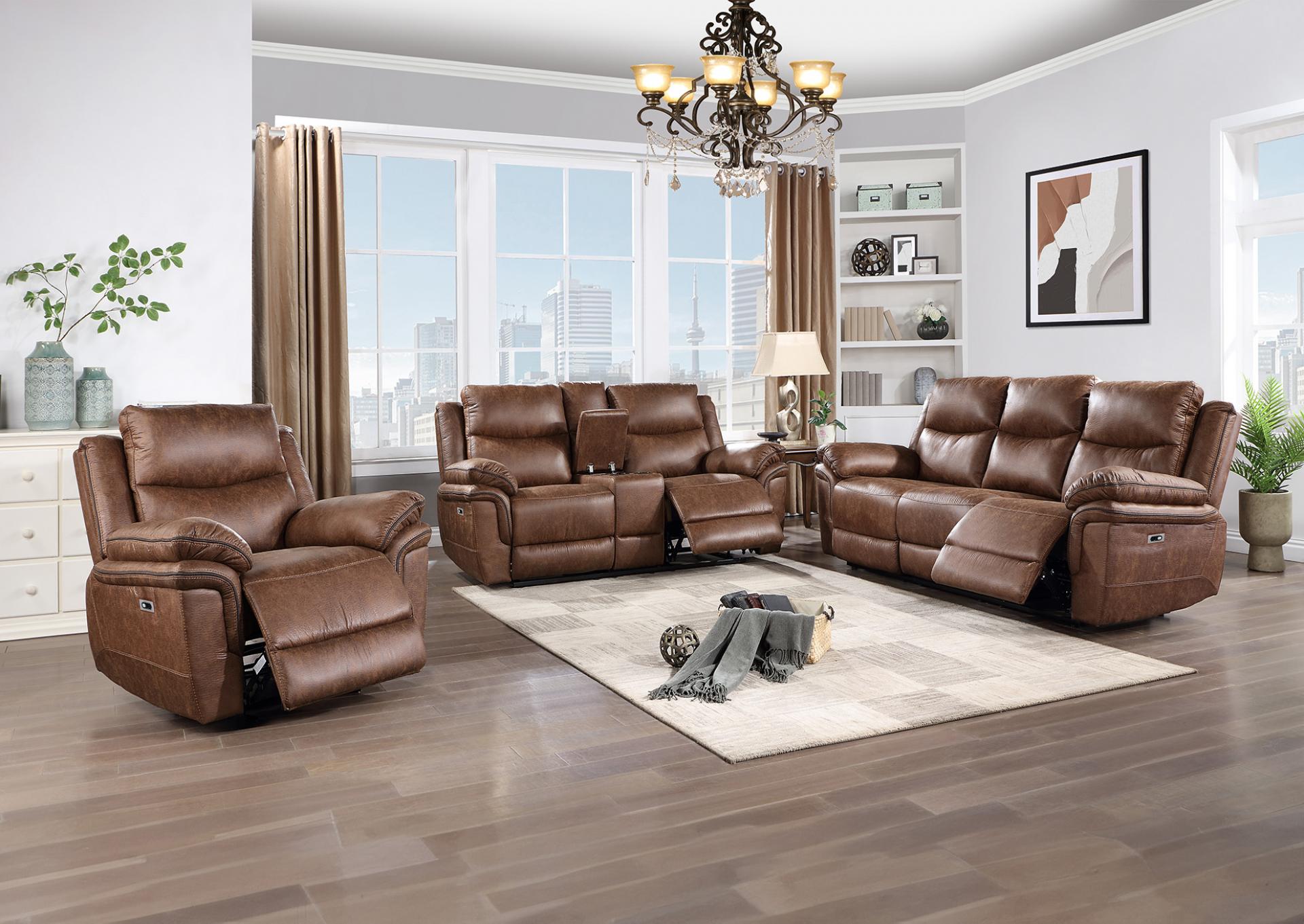 Brown Dual Reclining Sofa and Love seat